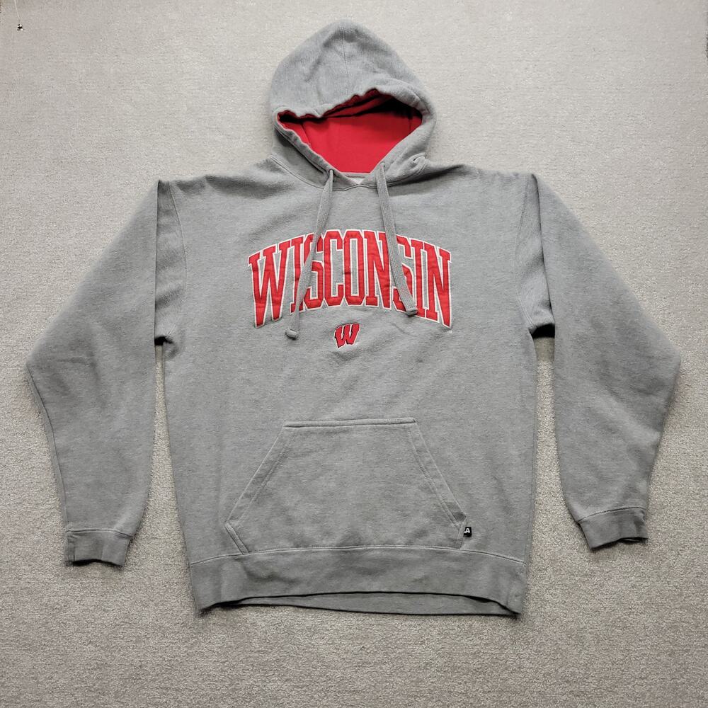 Vintage Y2K Wisconsin Badgers Hoodie J America Gray Red College Sweatshirt L